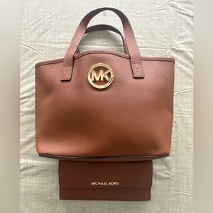 Michael Kors Tan Tote and wallet with Gold Logo